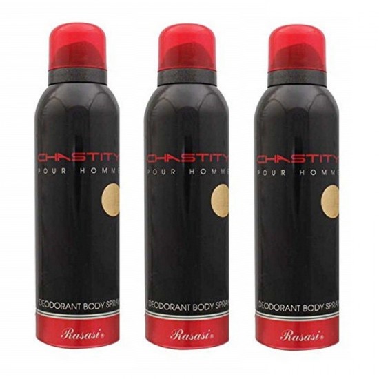 3 X Deo - Rasasi Chastity Pour Homme 200 ml for Men Deodorant (Retail Pack)