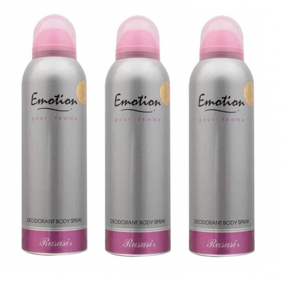 3 X Deo - Rasasi Emotion Pour Femme 200 ml for Women Deodorant (Retail Pack)