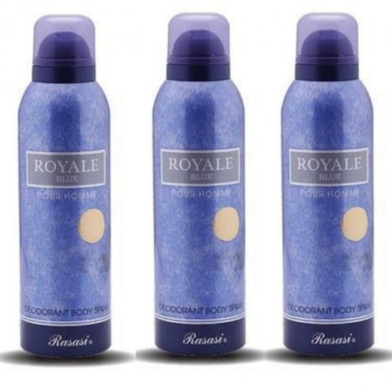 3 X Deo - Rasasi Royale Blue Pour Homme 200 ml for Men Deodorant (Retail Pack)