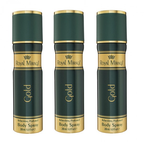 Deo - Royal Mirage Gold 200 ml men Deodrant Spray New X 3 (Retail Pack)