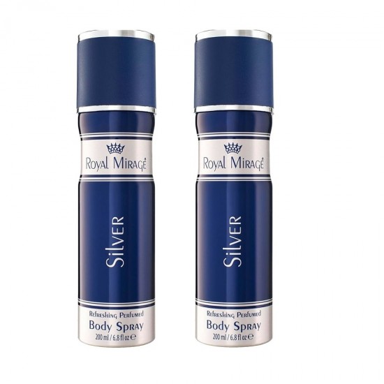 Deo - Royal Mirage Silver 200 ml men Deodrant Spray New X 2 (Retail Pack)