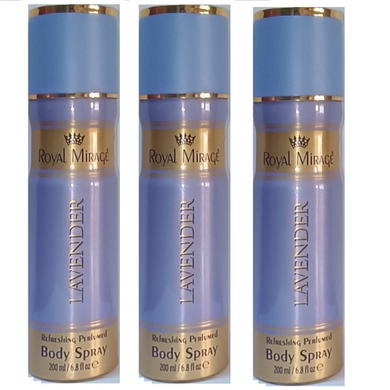 Deo - Royal mirage Lavender 200 ml men Deodrant Spray New X 3 (Retail Pack)